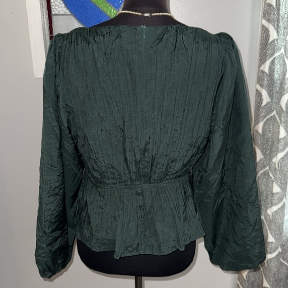 Bohme Pleated Puff Sleeve Peplum Blouse SZ Small - Picture 5 of 9